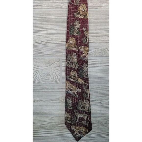 World Wildlife Fund Lion Tie 1995 Maroon Lion #269 Silk Neck Tie WWF Vintage - Picture 2 of 6
